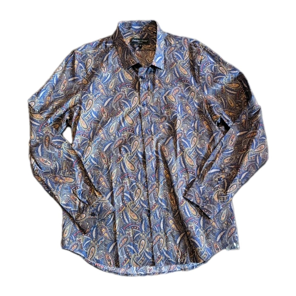 Paisley & Gray Long Sleeve Button Up Mens NWT XL Dress Shirt Fancy Blue Slim Fit